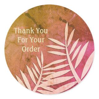 Thank You for Your Order Pink Leaf Silhouette Classic Round Sticker