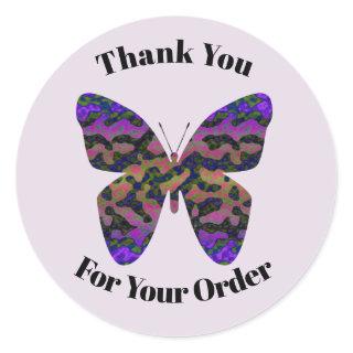 Thank You for Your Order Purple Vivid Butterfly Classic Round Sticker