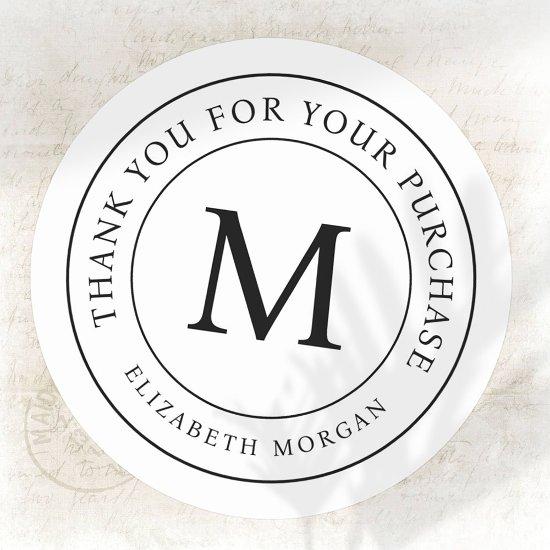 Thank You For Your Purchase Modern Monogram Classic Round Sticker