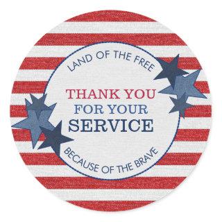 Thank You for Your Service Veterans Rustic Denim Classic Round Sticker