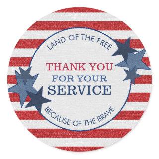 Thank You for Your Service Veterans Rustic Denim Classic Round Sticker