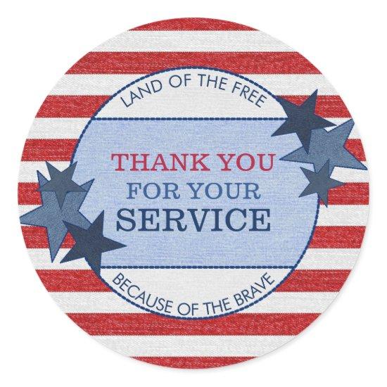 Thank You for Your Service Veterans Rustic Denim Classic Round Sticker