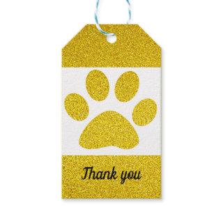 Thank You Gold Glitter Paw Prints Cute Holiday Gift Tags
