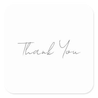 Thank You Grey Handwritten Classical Chic White Square Sticker