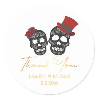 thank you halloween skeletons gold  wedding  classic round sticker