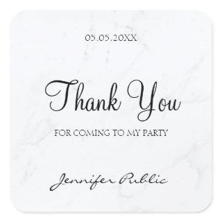 Thank You Hand Script Text Marble Elegant Template Square Sticker