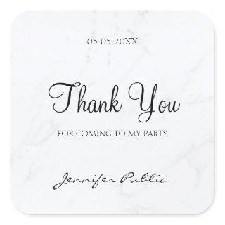 Thank You Hand Script Text Marble Elegant Template Square Sticker