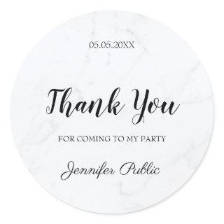 Thank You Hand Script Text Marble Template Elegant Classic Round Sticker