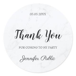 Thank You Hand Script Text Marble Template Elegant Classic Round Sticker