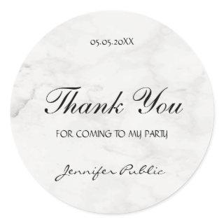 Thank You Hand Script Text Party Template Marble Classic Round Sticker