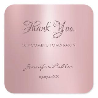 Thank You Hand Script Text Rose Gold Template Square Sticker