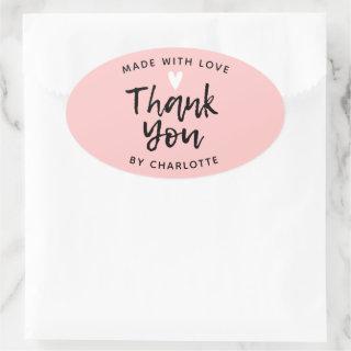 Thank You Handmade With Love pink Classic Round St Oval Sticker