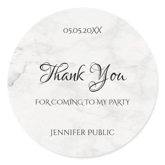 Thank You Handwritten Script Template Marble Chic Classic Round Sticker