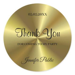 Thank You Handwritten Script Text Party Faux Gold Classic Round Sticker