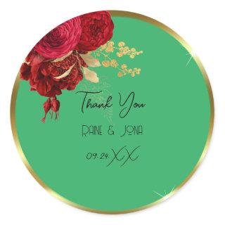 Thank You Heart Bridal Sweet16th Gold Wreath Green Classic Round Sticker