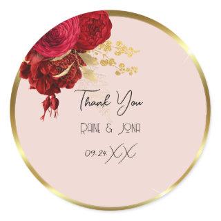 Thank You Heart Bridal Sweet16th Gold Wreath Rose  Classic Round Sticker