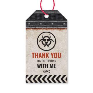 Thank you label with metallic grid and rivets