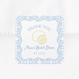 Thank You Lemon Blue Tiles Custom Bridal Shower Square Sticker