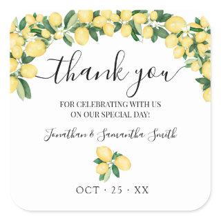 Thank you Lemons Wedding Bridal Shower Square Sticker