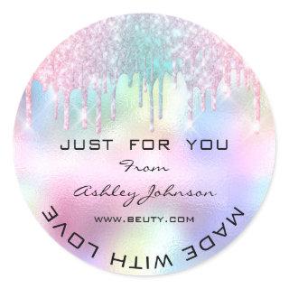 Thank You Made With Love Glitter Holograph Pink Classic Round Sticker