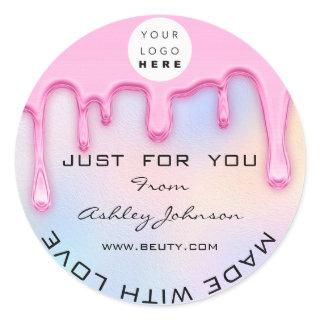 Thank You Made With Love Holograph Logo Pink Classic Round Sticker