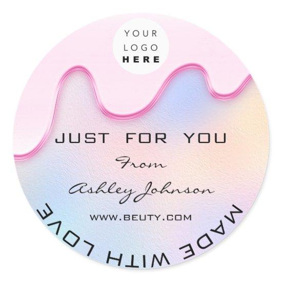 Thank You Made With Love Holograph Pink Logo Classic Round Sticker