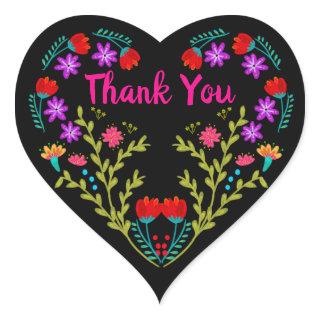 Thank You Mexican Fiesta Flowers Quinceanera Black Heart Sticker
