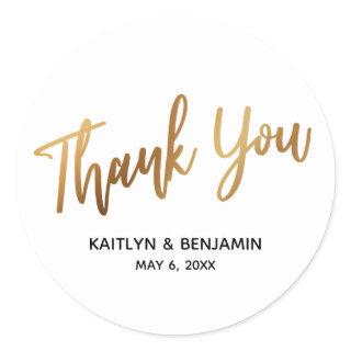 Thank You Minimal Gold Handwriting Typography Classic Round Sticker