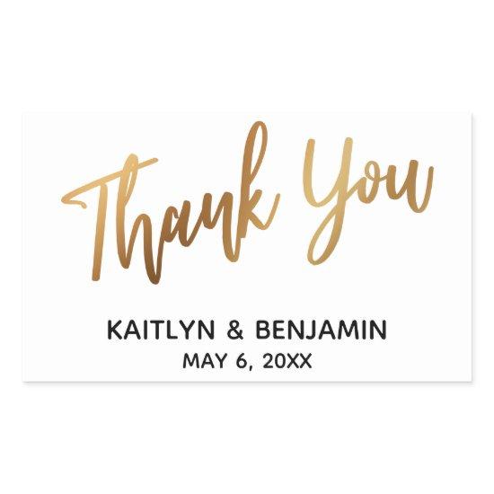 Thank You Minimal Gold Handwriting Typography Rectangular Sticker