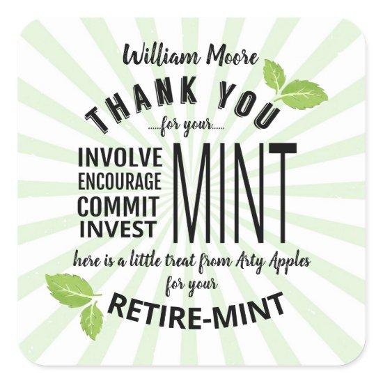 thank you mint retirement involvement commitment   square sticker