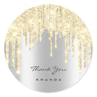 Thank You Name 16th Bridal Gray Gold Glitter Spark Classic Round Sticker