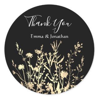 Thank You Name 16th Bridal Meadow Gold Black Classic Round Sticker