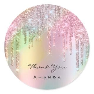 Thank You Name 16th Bridal Rose Glitter Holograph Classic Round Sticker