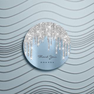 Thank You Name 16th Bridal Silver Glitter Blue Classic Round Sticker