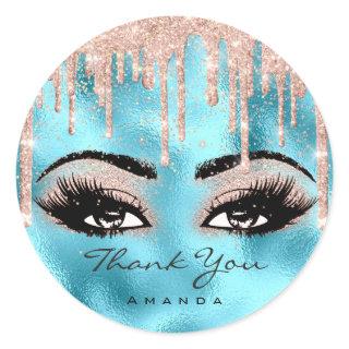 Thank You Name Confetti Rose Glitter Eyelash Blue Classic Round Sticker