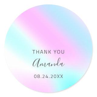 Thank You Name Date Sweet 16th Wedding Pink Pastel Classic Round Sticker