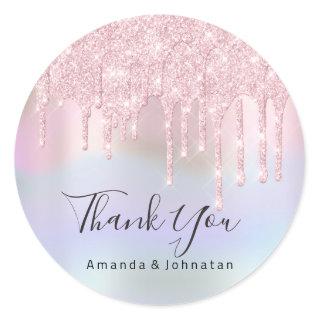 Thank You Name Sweet16th Pink Bridal Holograph Classic Round Sticker