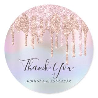 Thank You Name Wedding Pink Glitter Holograph Classic Round Sticker