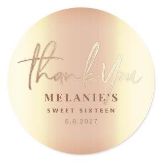 Thank You Personalized 16th Bridal Elegant Gold Classic Round Sticker