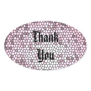 Thank You Pink Mosaic Stained Glass Appreciation Oval Sticker