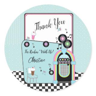 Thank You, Retro 1950's Diner Birthday  Classic Round Sticker