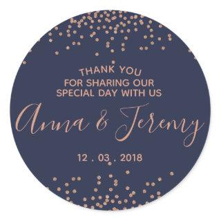 Thank you Rose Gold and Navy Blue Confetti Sticker