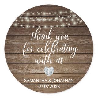 THANK YOU Rustic String Lights Wood Wedding Classic Round Sticker