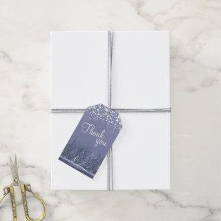 Thank you script blue pine trees art gift tags