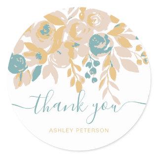 Thank you script editable abstract boho floral classic round sticker