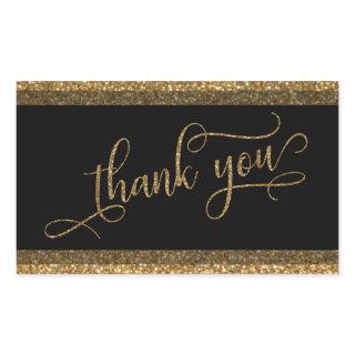 Thank You Script, Gold Glitter Border & Text Rectangular Sticker