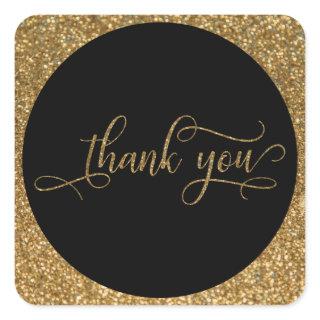 Thank You Script, Gold Glitter Border & Text Square Sticker