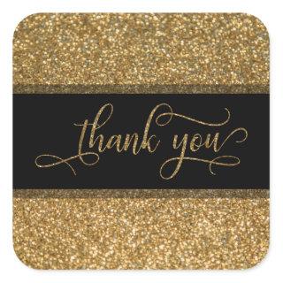 Thank You Script, Gold Glitter Border & Text Square Sticker
