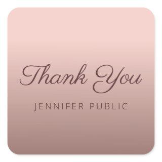 Thank You Script Monogram Template Rose Gold Color Square Sticker