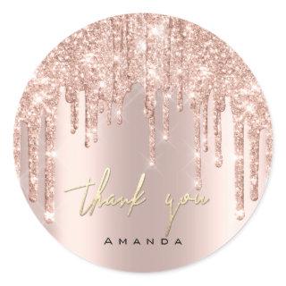 Thank You Script Name 16th Bridal Rose Glitter  Classic Round Sticker